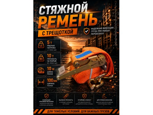Стяжной ремень для крепления груза c храповым механизмом